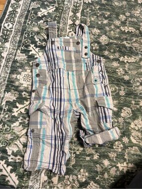 Plaid Cotton Kids Overalls in Gray & Blue